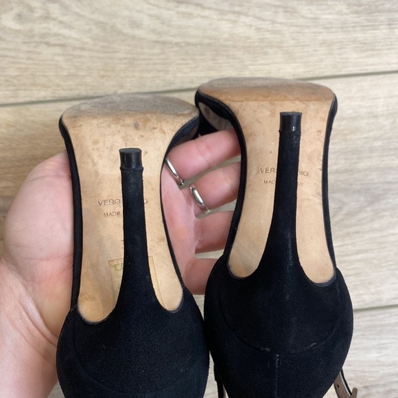 Barneys NY | Camoscio | Black Suede Bow Sandal Heels Classic Coquette Soft Girl - Picture 13 of 16